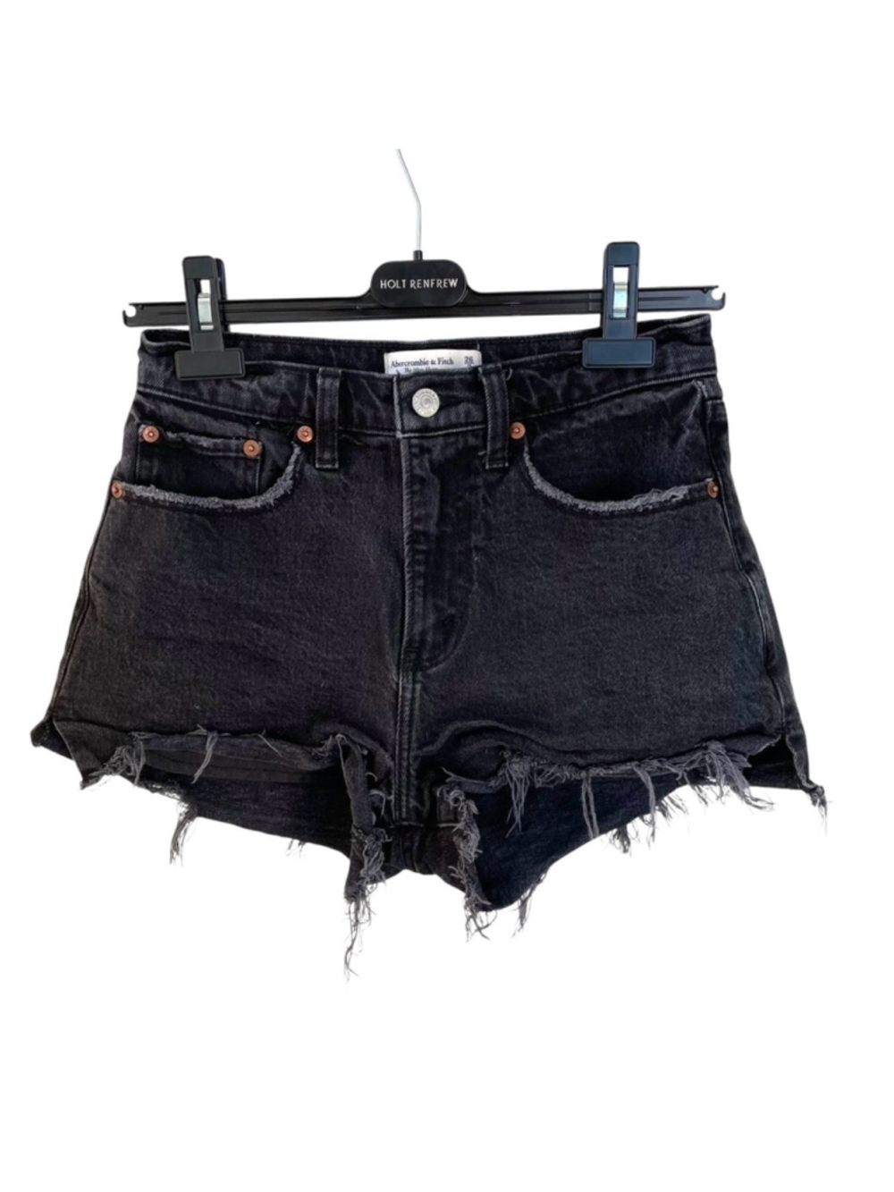 Abercrombie & Fitch High Waisted Mom Fit Denim Frayed Jean Shorts Black 26/2